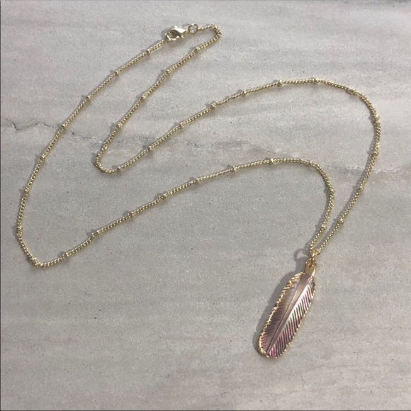 Carved Shell 14K Gold Feather Necklace - Picture 3 of 7